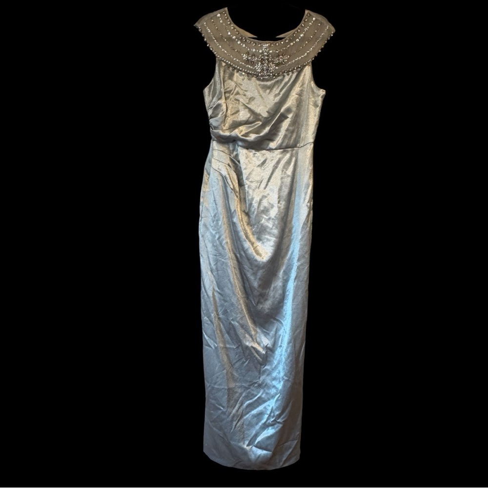 Adrianna Papell Silver Embellished Maxi Dress